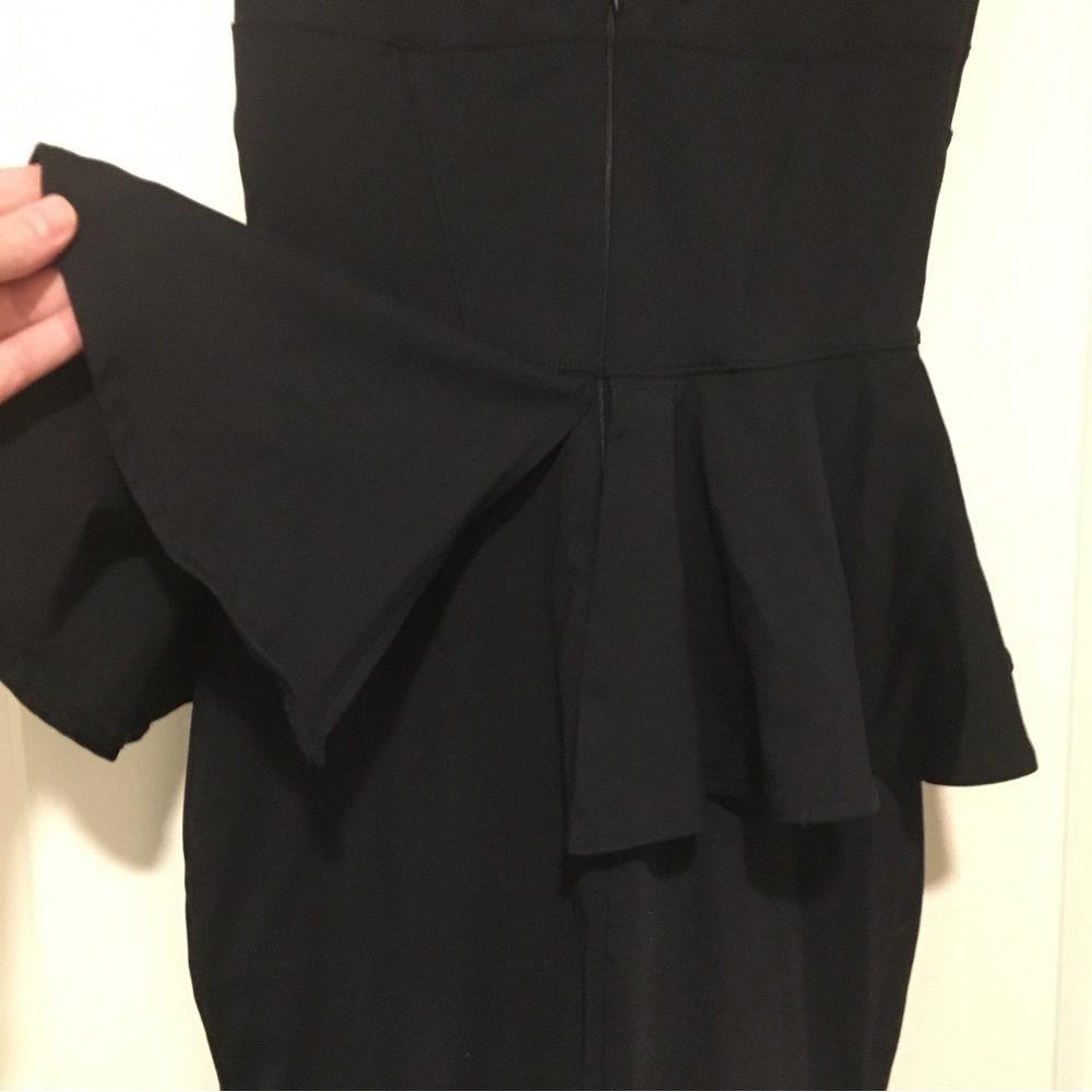 Bebe Bodycon Peplum Hip Flare Mini Sleeveless Sheer Little Black Dress, Small - Picture 3 of 9